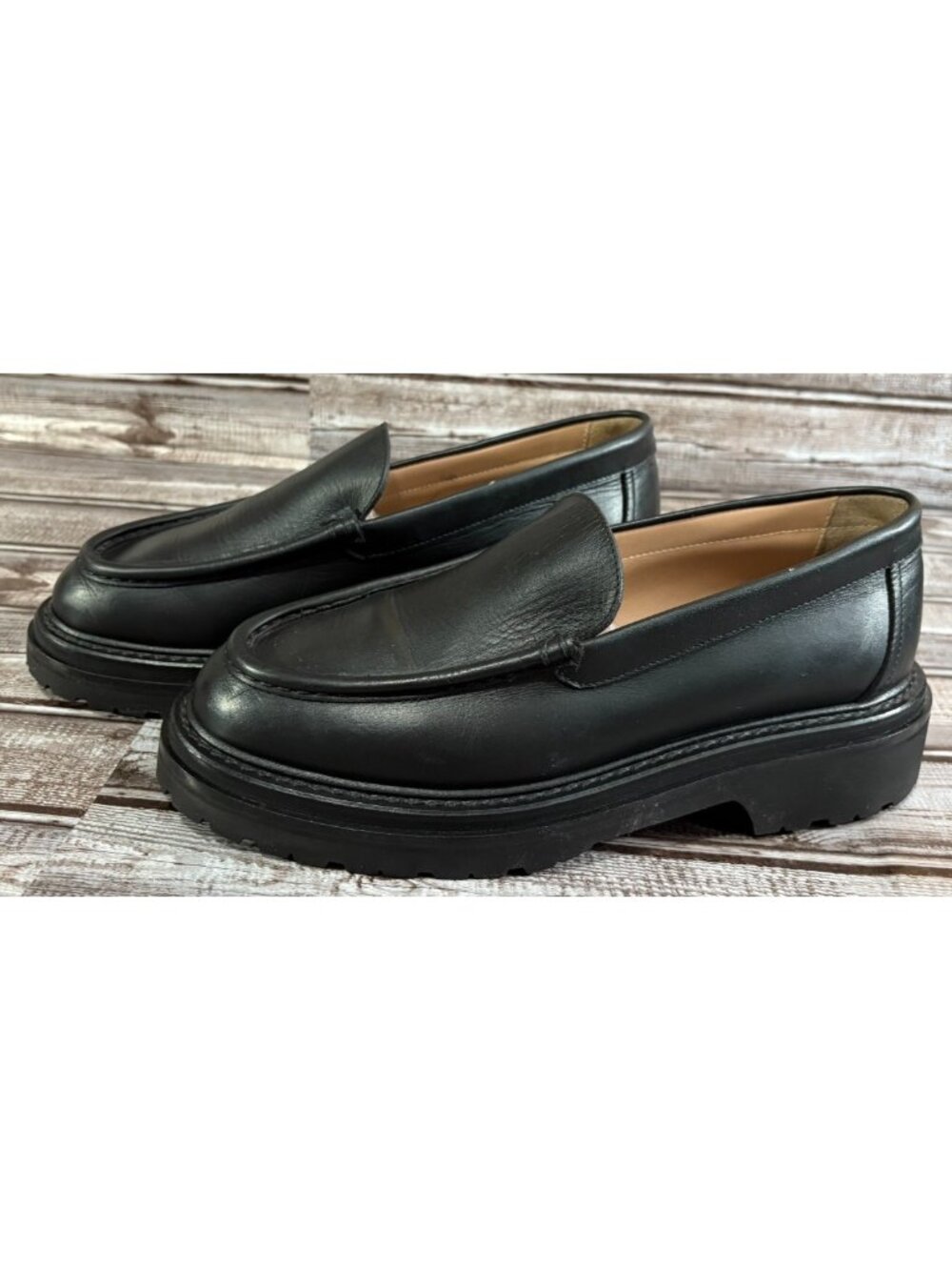Legres double chunky leather Loafers Size 39 US 9 color black made Italy